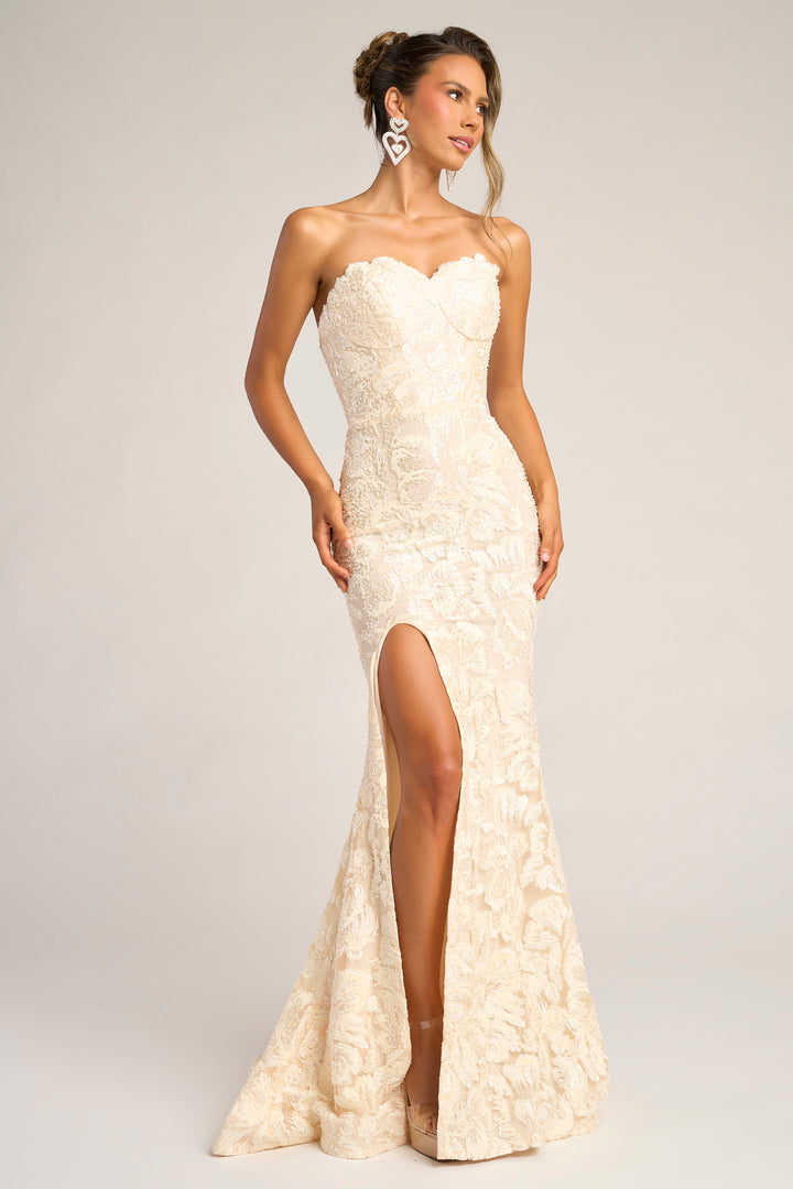 Portia & Scarlett PS25601E Floral Embroidered High Slit Prom Dress