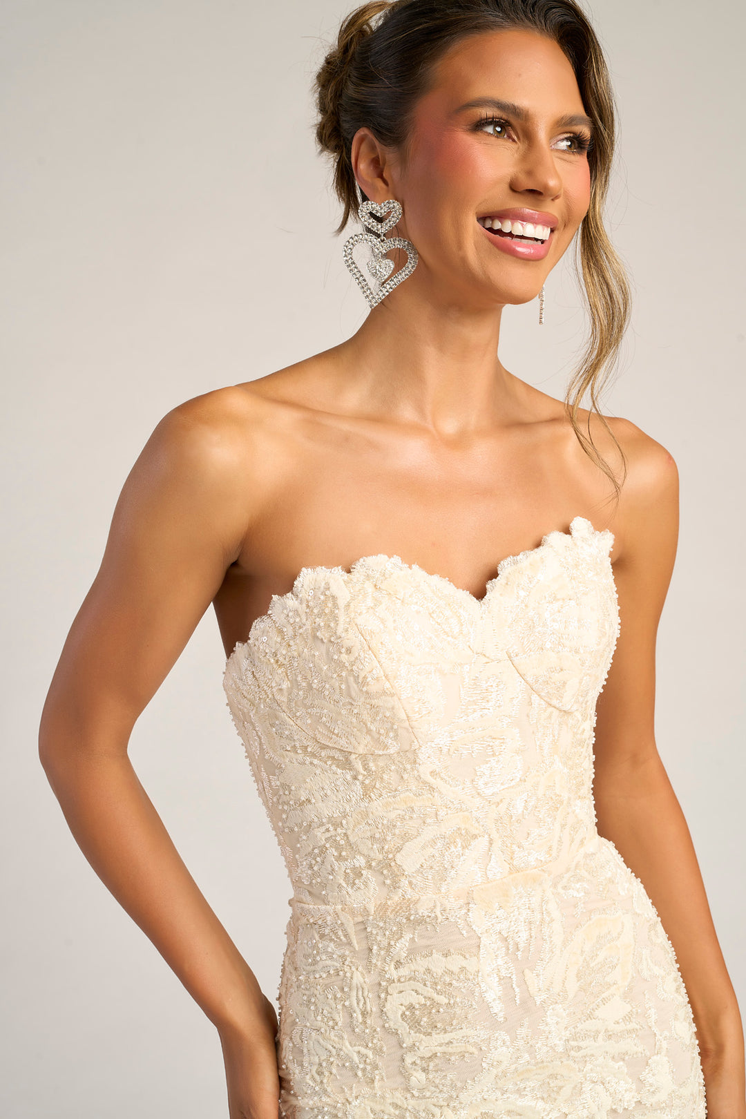 Portia & Scarlett PS25601E Floral Embroidered High Slit Prom Dress