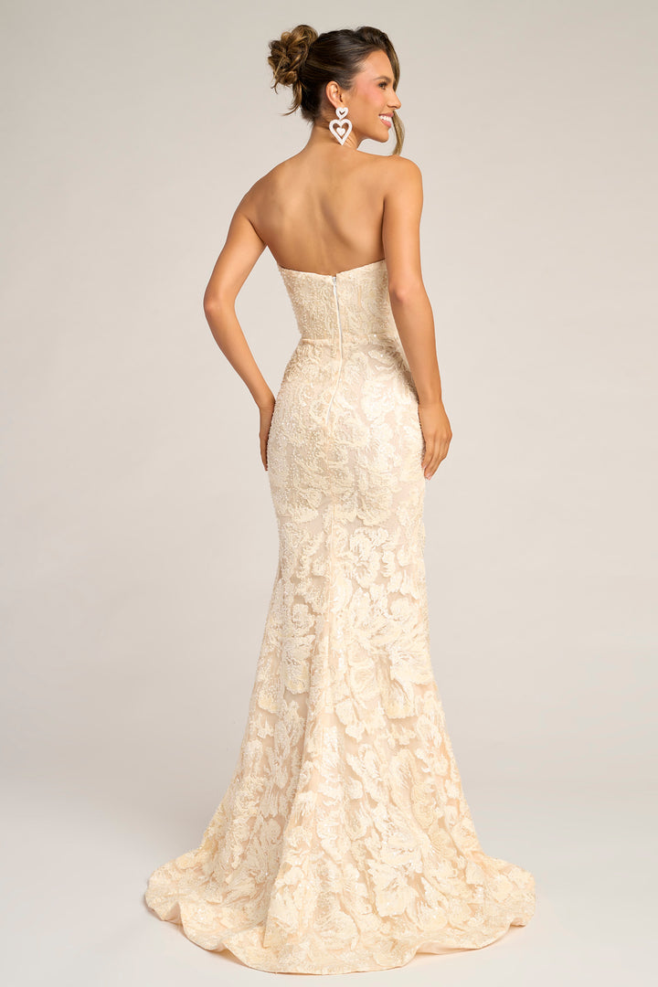 Portia & Scarlett PS25601E Floral Embroidered High Slit Prom Dress
