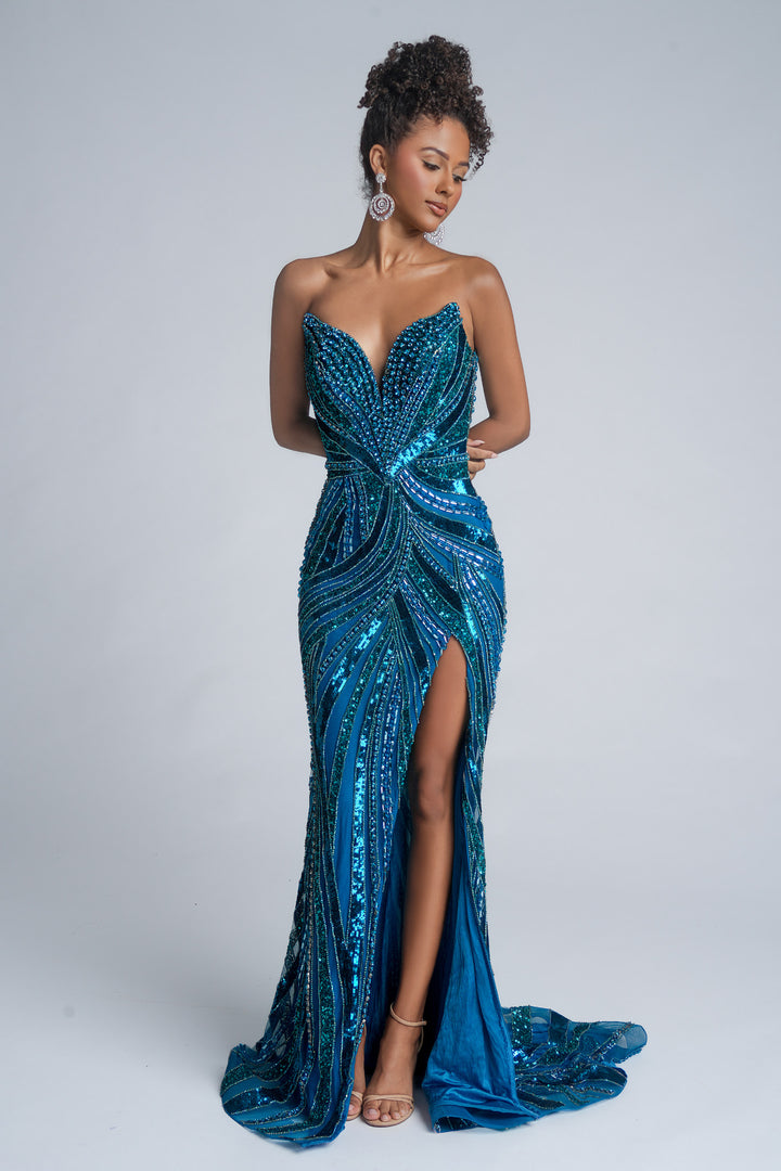 Portia & Scarlett PS25984C Strapless Cocktail Dress With High Slit