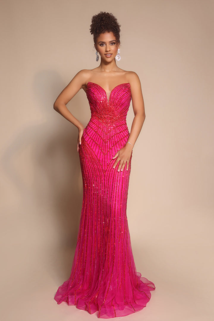 Portia & Scarlett PS26004 Geometric Beaded Sheath Prom Dress