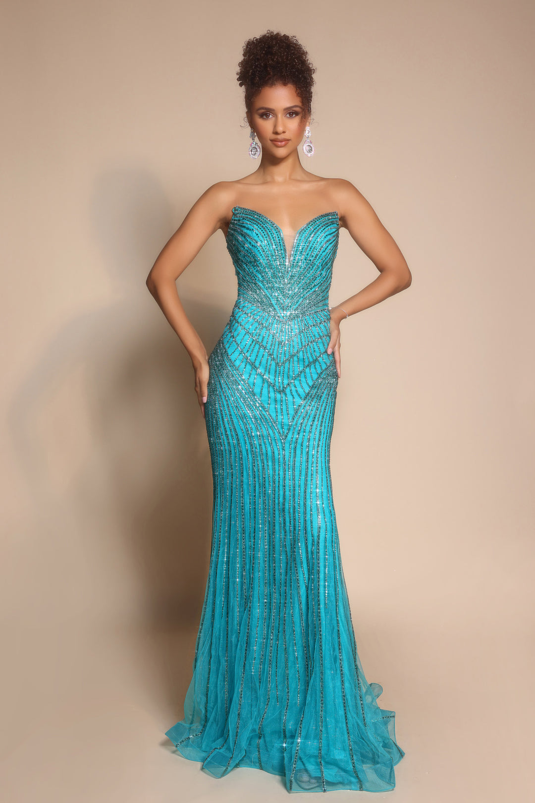 Portia & Scarlett PS26004 Geometric Beaded Sheath Prom Dress
