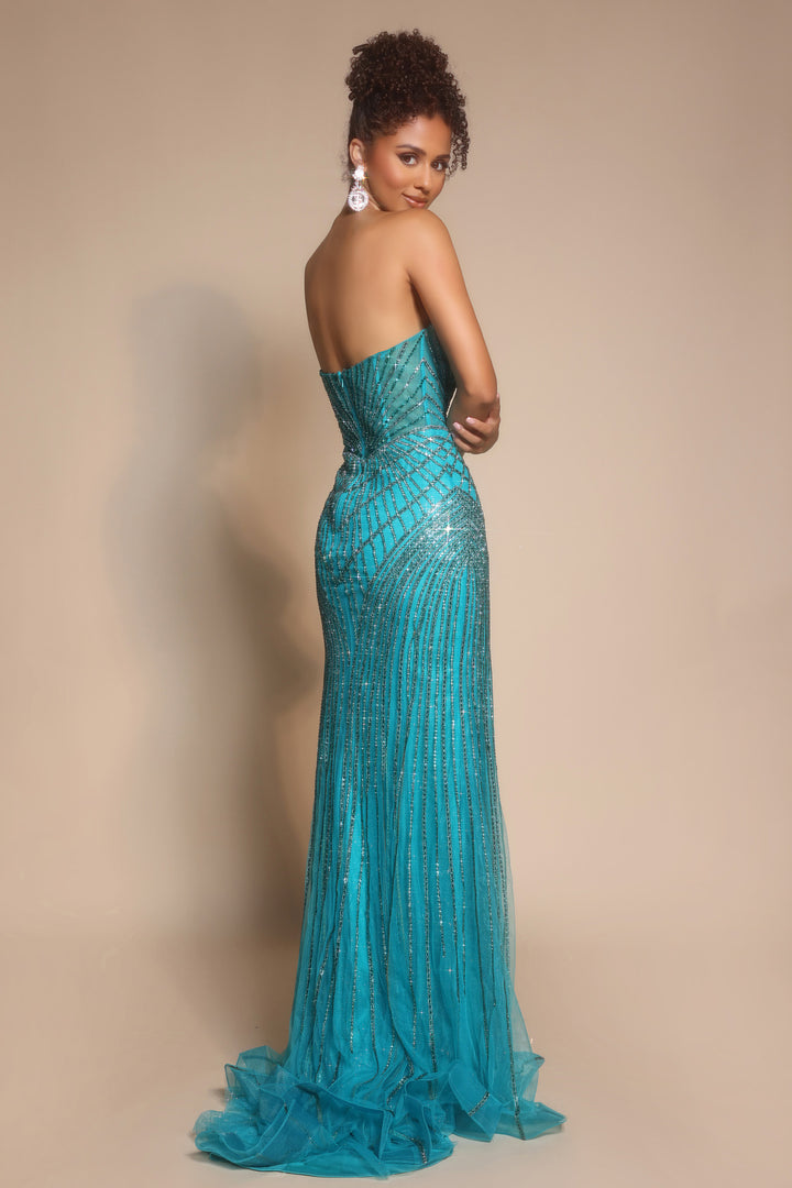 Portia & Scarlett PS26004 Geometric Beaded Sheath Prom Dress