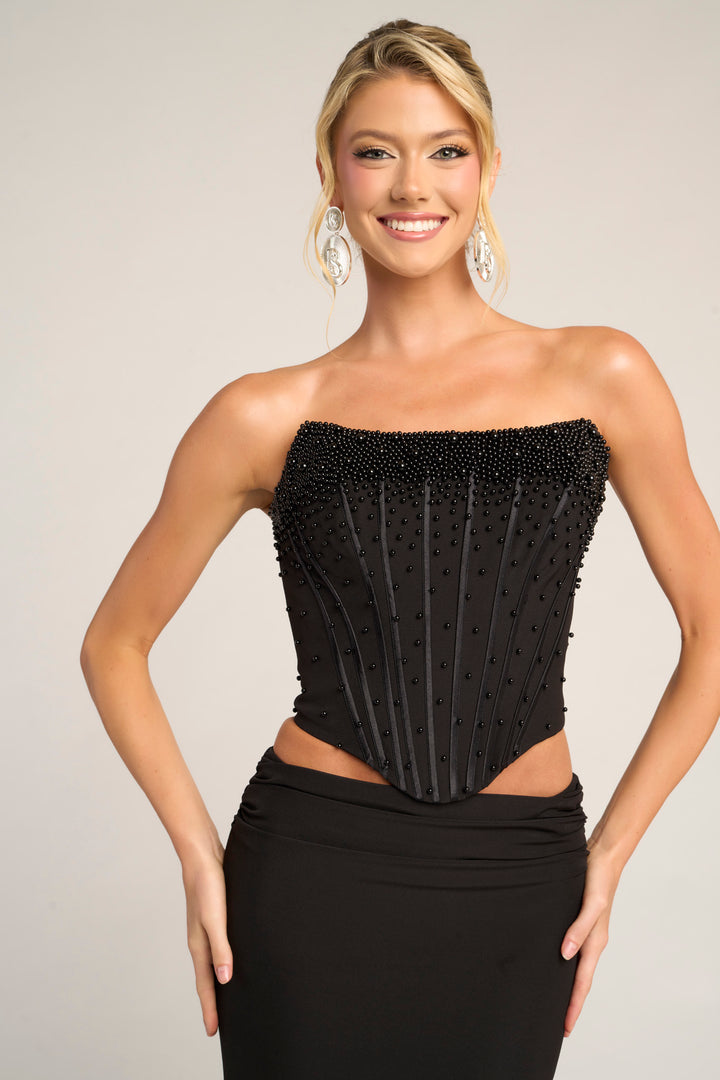 Portia & Scarlett PS26007 Evening Gown Pearl Encrusted Sheath Dress