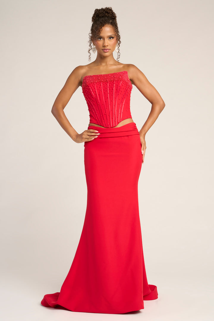 Portia & Scarlett PS26007 Evening Gown Pearl Encrusted Sheath Dress