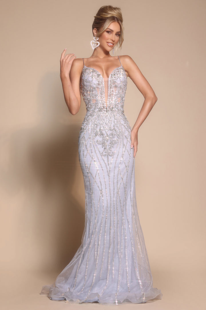 Portia & Scarlett PS26033 Beaded Illusion Long Prom Dress