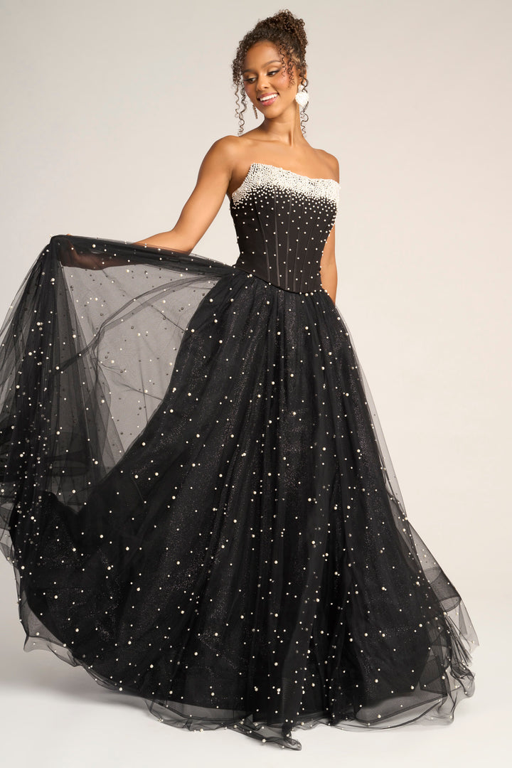 Portia & Scarlett PS26034 A-Line Prom Dress With Pearl Embellishments