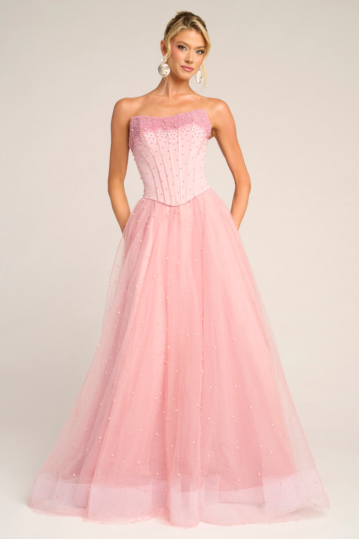 Portia & Scarlett PS26034 A-Line Prom Dress With Pearl Embellishments