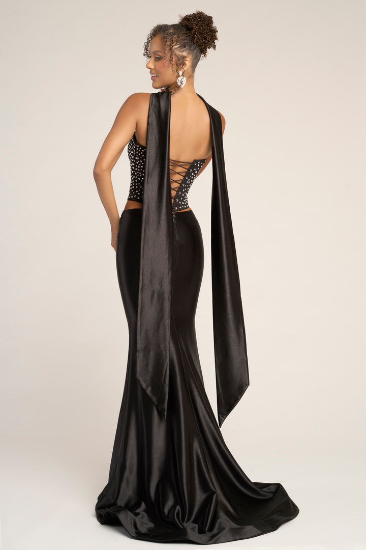Portia & Scarlett PS26042 Beaded Sheath Prom Dress With Scarf