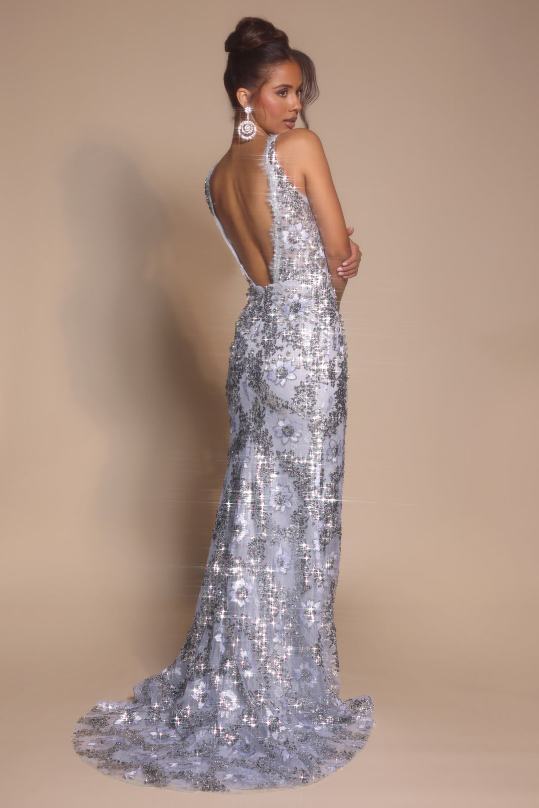 Portia & Scarlett PS26043 Floral Lace Plunging V-Neck Prom Dress