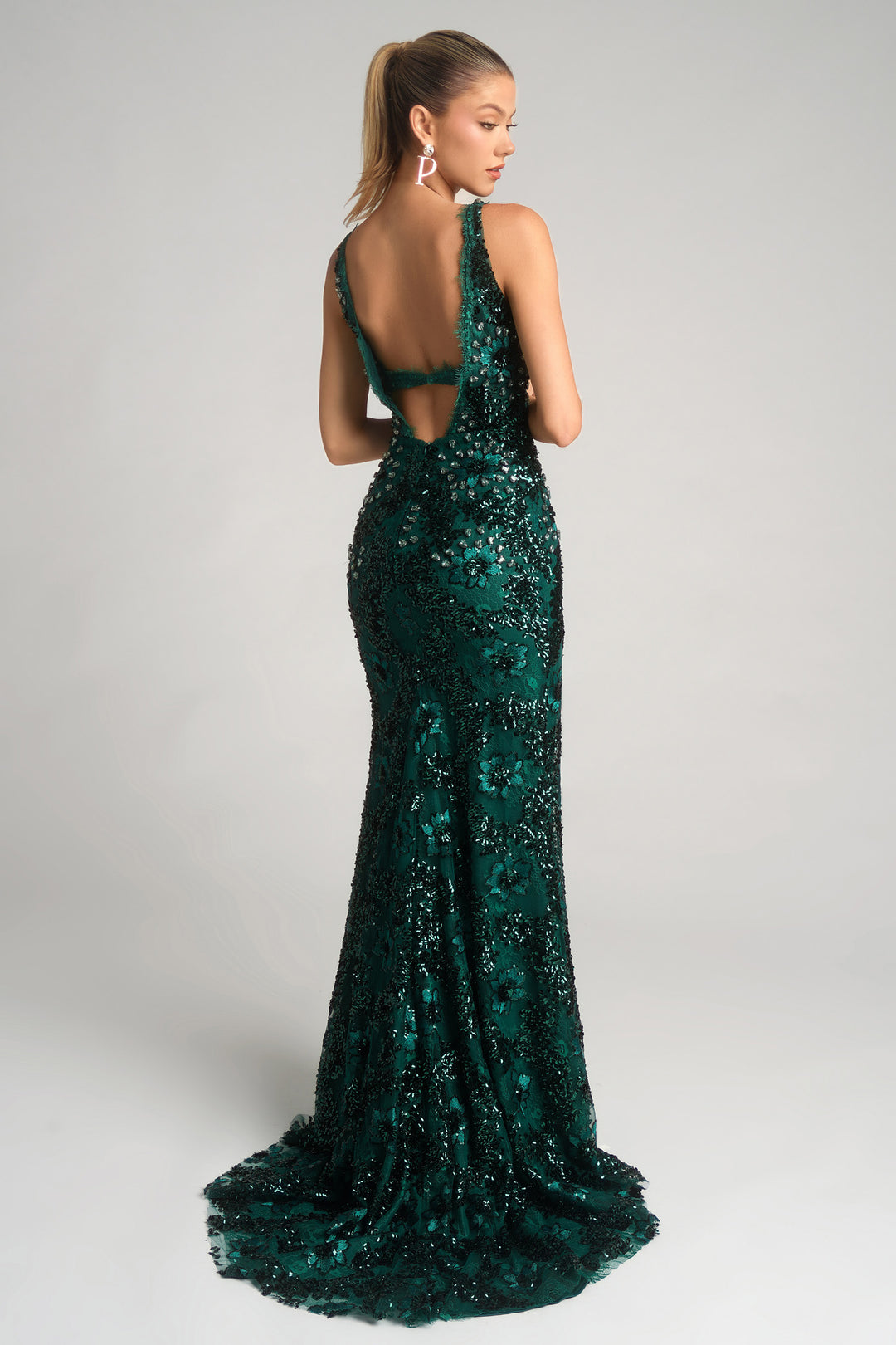 Portia & Scarlett PS26043 Floral Lace Plunging V-Neck Prom Dress