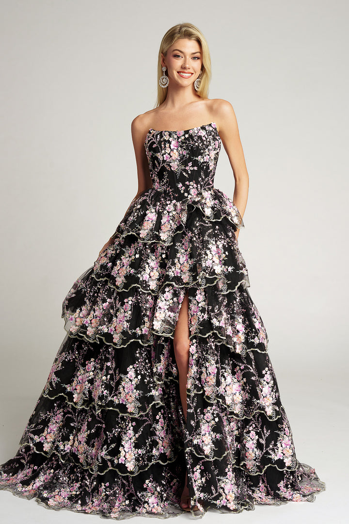 Portia & Scarlett PS26051 Evening Gown Scoop Neck Floral Design