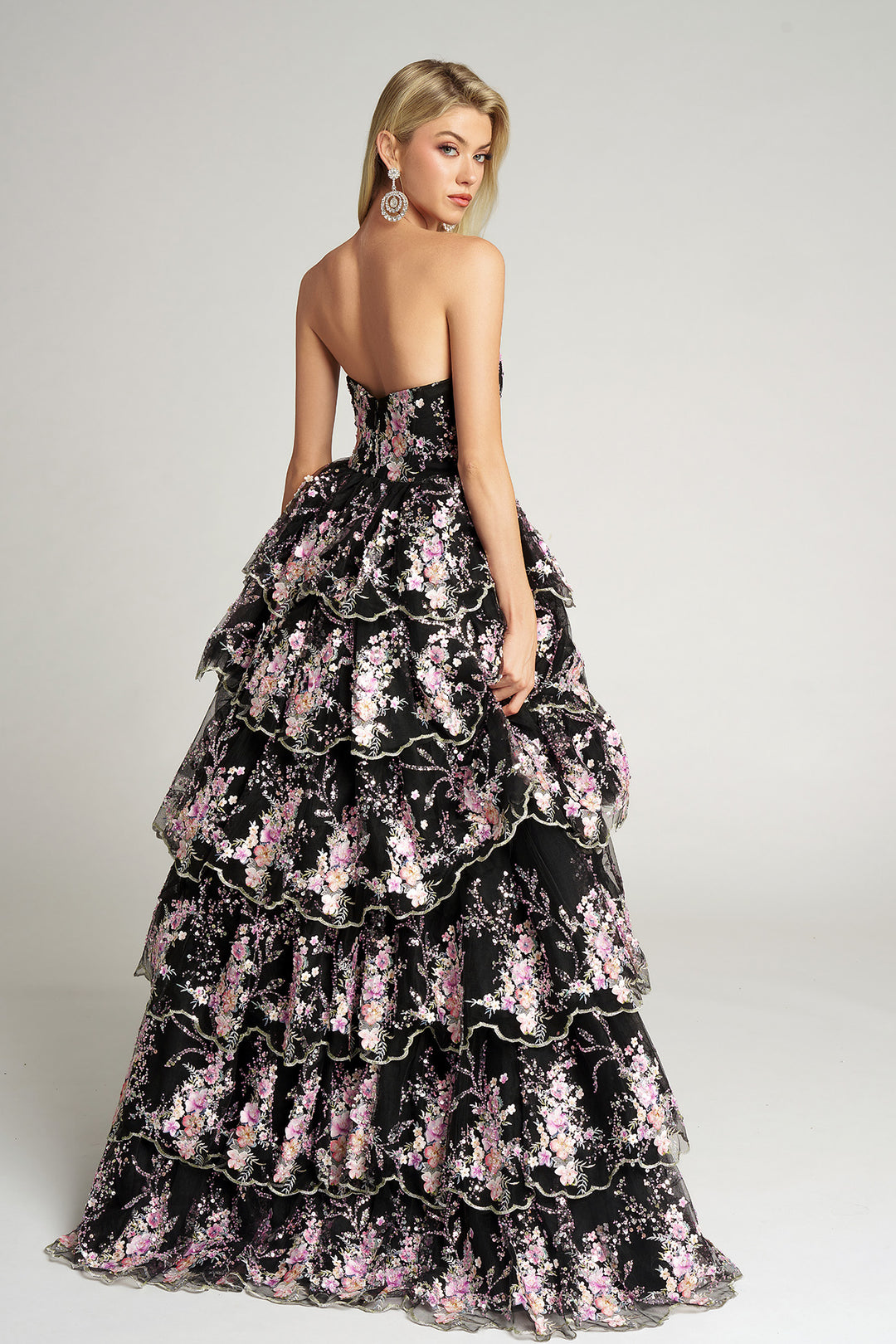 Portia & Scarlett PS26051 Evening Gown Scoop Neck Floral Design
