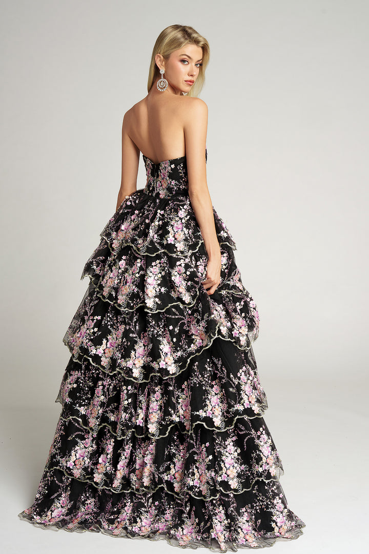 Portia & Scarlett PS26051 Evening Gown Scoop Neck Floral Design