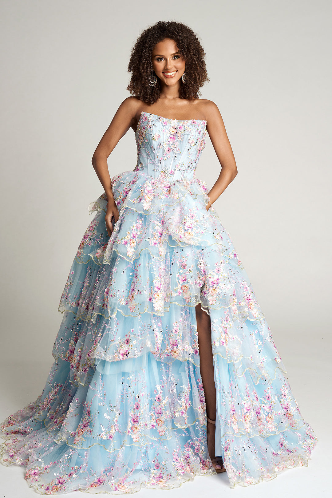 Portia & Scarlett PS26051 Evening Gown Scoop Neck Floral Design