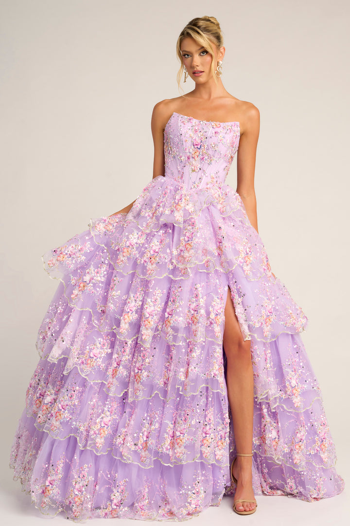 Portia & Scarlett PS26051 Evening Gown Scoop Neck Floral Design