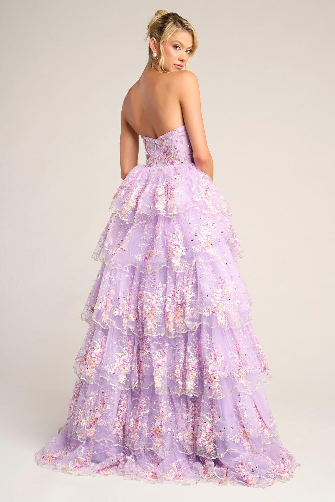 Portia & Scarlett PS26051 Evening Gown Scoop Neck Floral Design