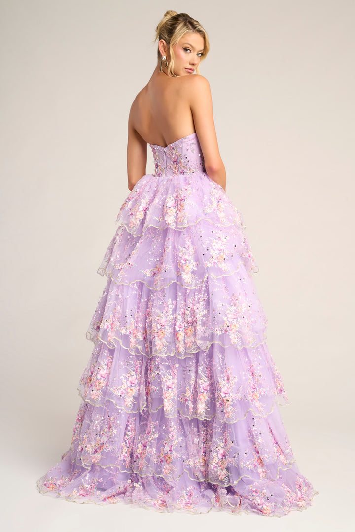 Portia & Scarlett PS26051 Evening Gown Scoop Neck Floral Design