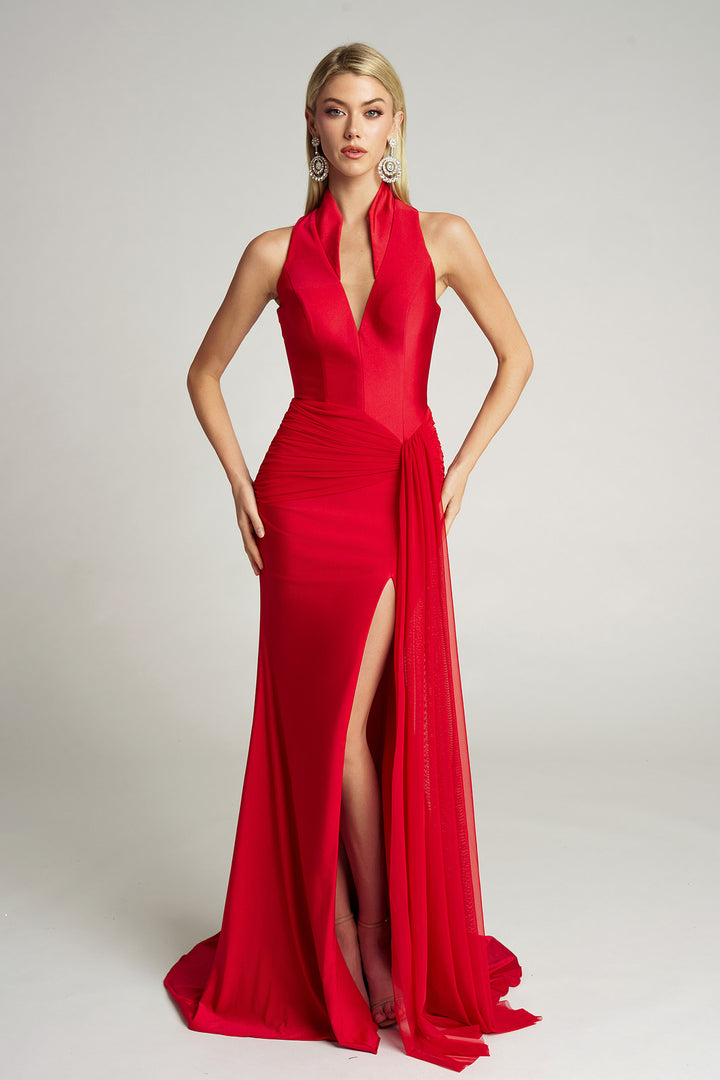 Portia & Scarlett PS26111 V-Neckline Prom Dress With Side Drape