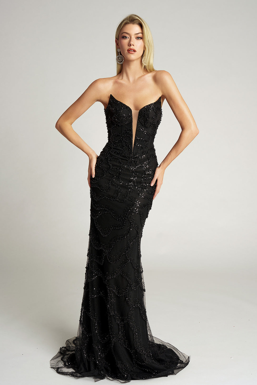Portia & Scarlett PS26126 Beaded V-Neck Evening Gown