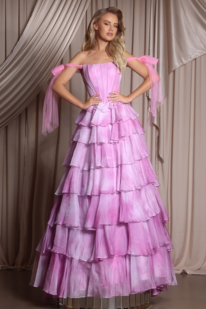 Portia & Scarlett PS26143 Off Shoulder Prom Dress With Ruffles