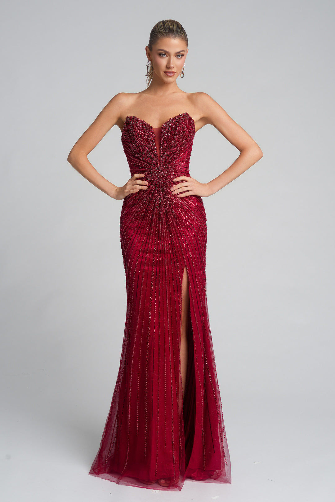 Portia & Scarlett PS26237 Plunging Neckline Jeweled Prom Dress