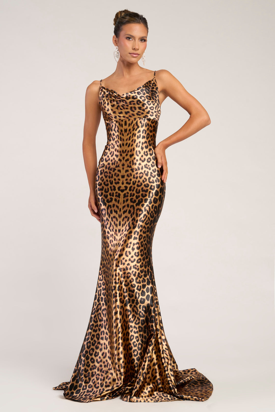 Portia & Scarlett PS26257 Cowl Neck Leopard Prom Dress