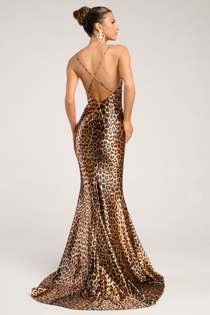 Portia & Scarlett PS26257 Cowl Neck Leopard Prom Dress