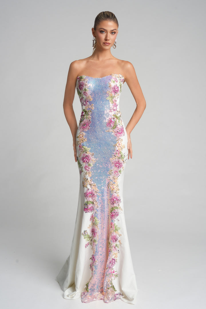 Portia & Scarlett PS26286 Strapless Prom Dress With Floral Detail