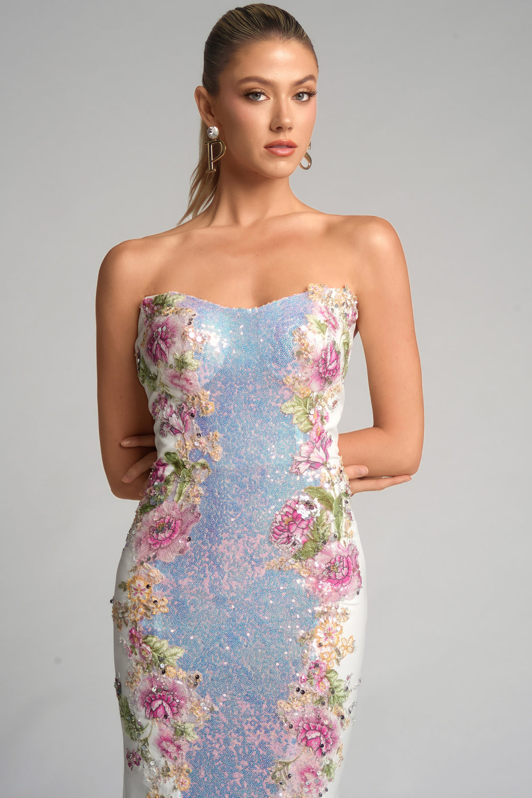 Portia & Scarlett PS26286 Strapless Prom Dress With Floral Detail