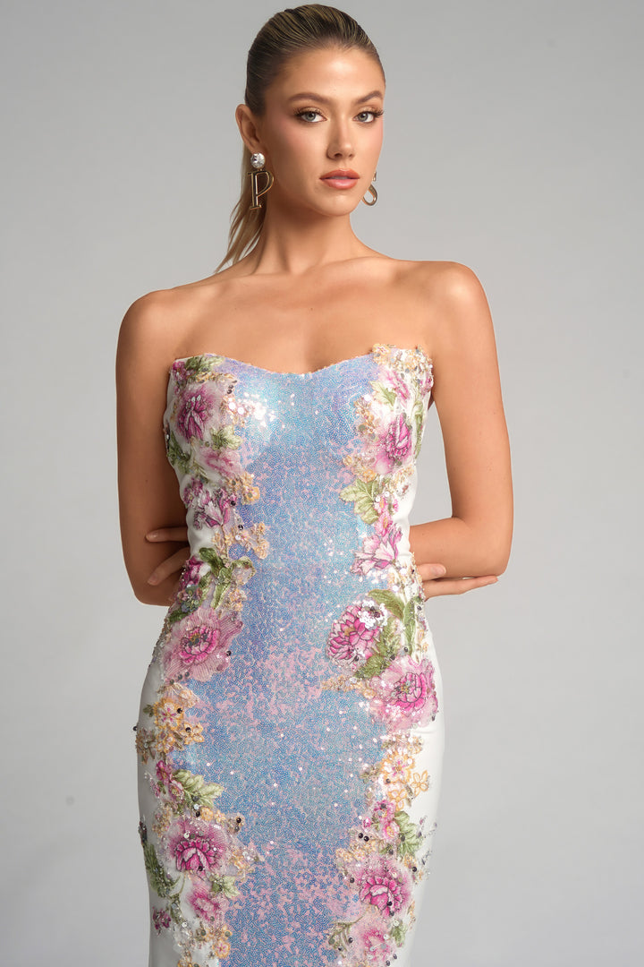 Portia & Scarlett PS26286 Strapless Prom Dress With Floral Detail