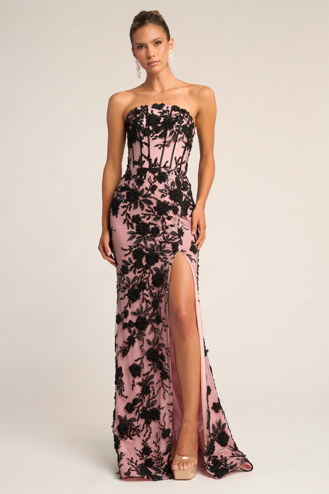 Portia & Scarlett PS26302E Floral Detail Strapless Prom Dress