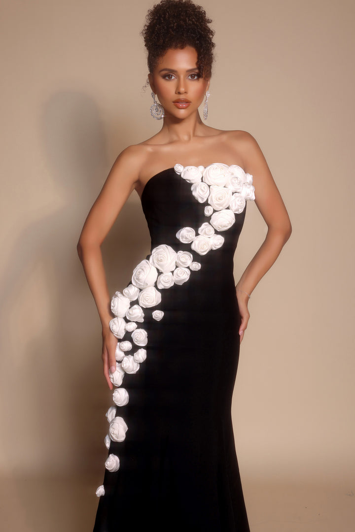 Portia & Scarlett PS26305E Trumpet Prom Dress With 3D Rosettes