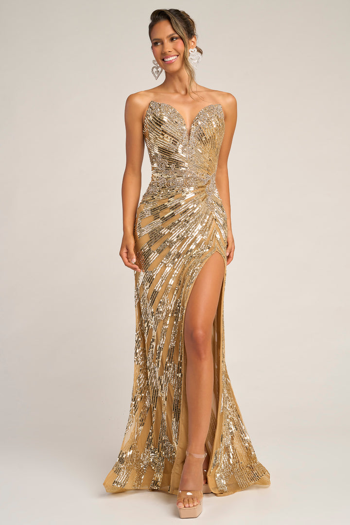 Portia & Scarlett PS26413C Deep V-Neckline Shimmer Prom Dress