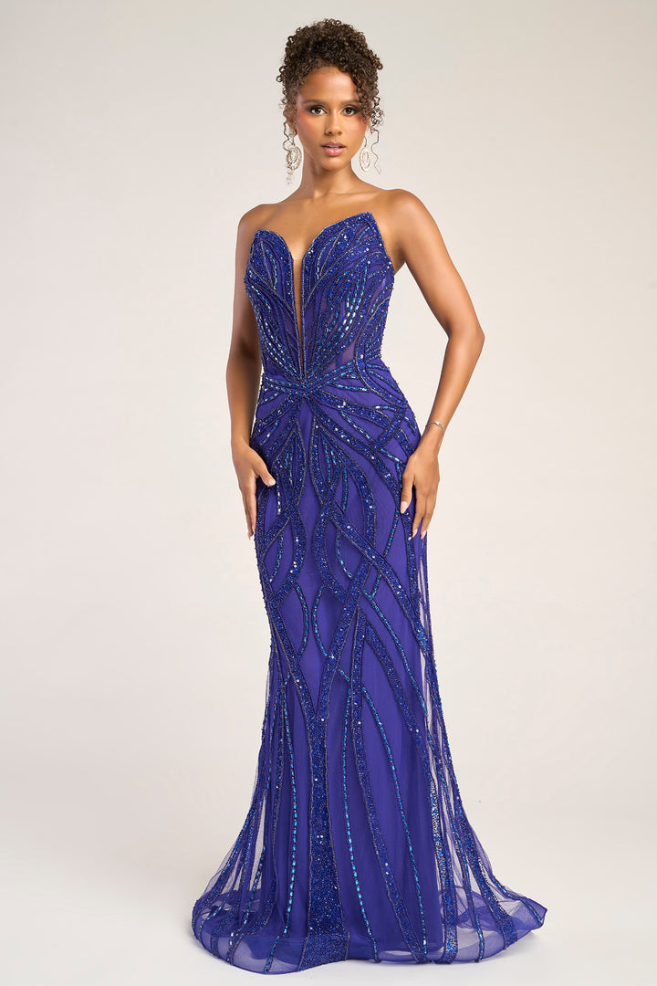 Portia & Scarlett PS26423C Evening Gown Sheer Beaded Strapless
