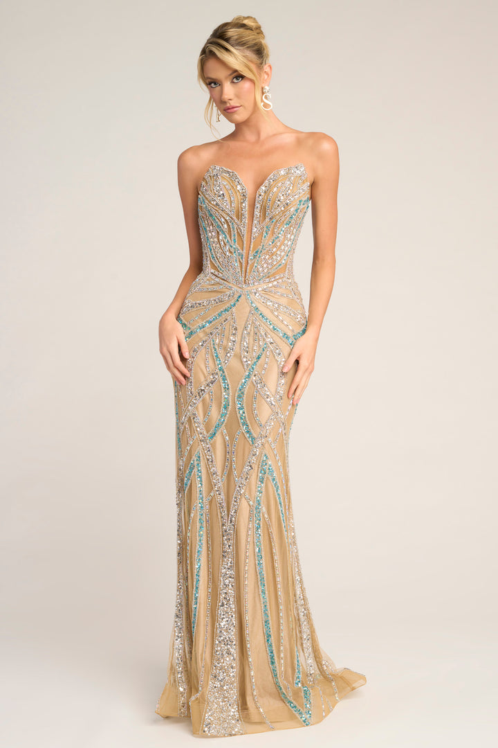 Portia & Scarlett PS26423C Evening Gown Sheer Beaded Strapless