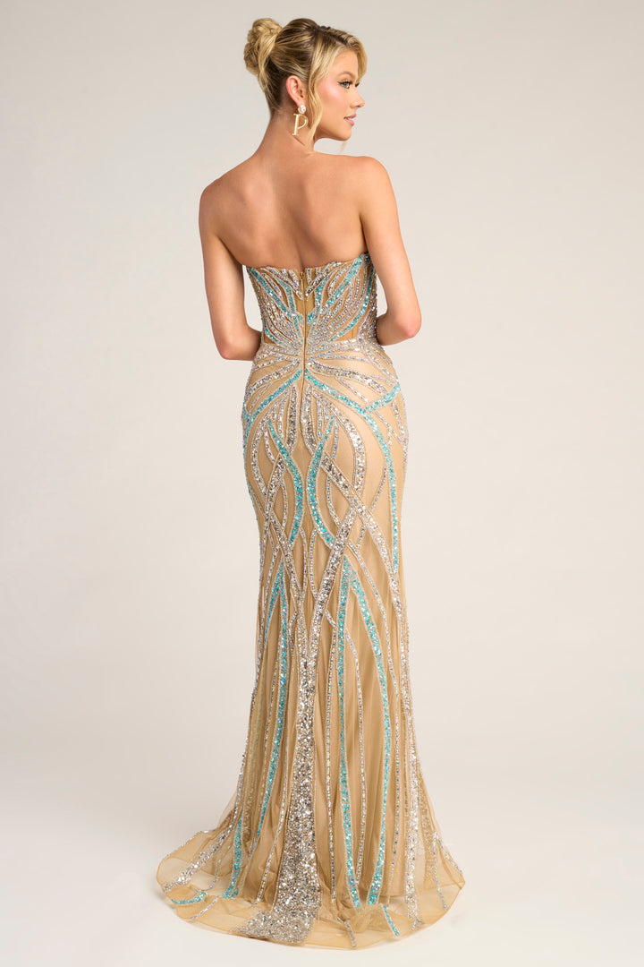 Portia & Scarlett PS26423C Evening Gown Sheer Beaded Strapless