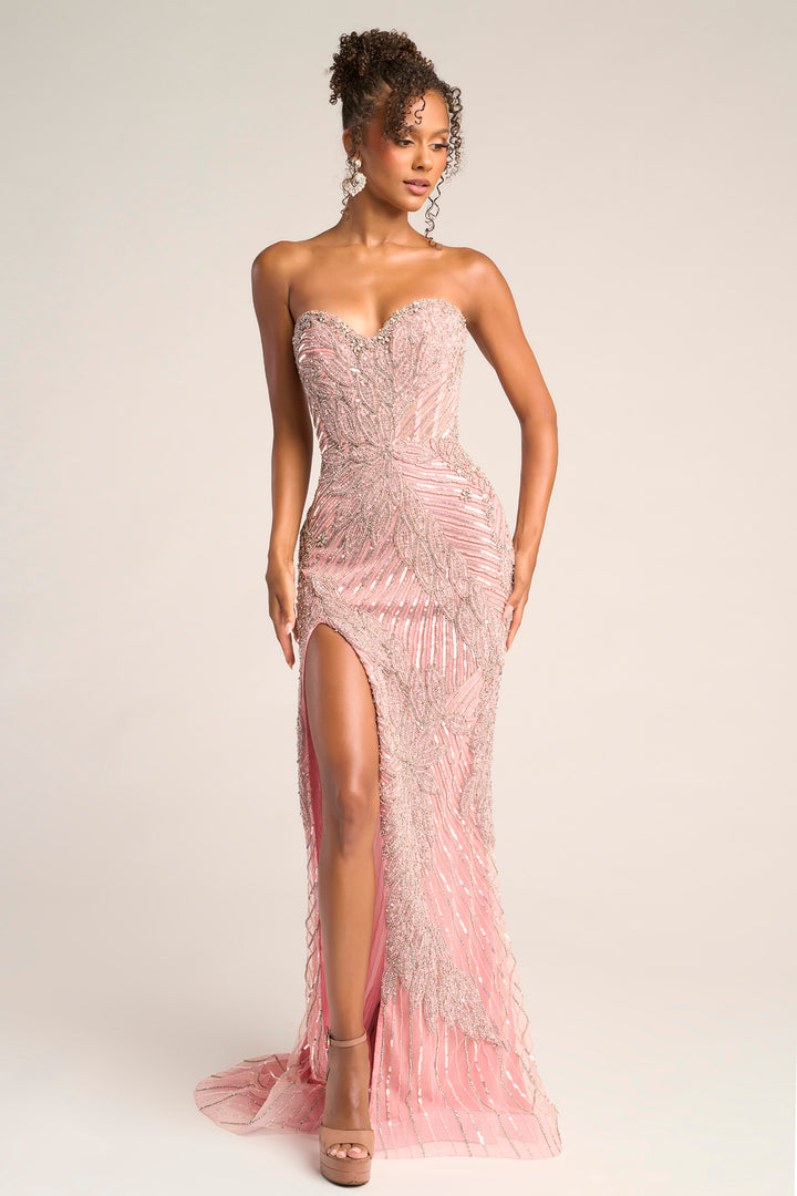Portia & Scarlett PS26435C Strapless With High Slit Evening Gown