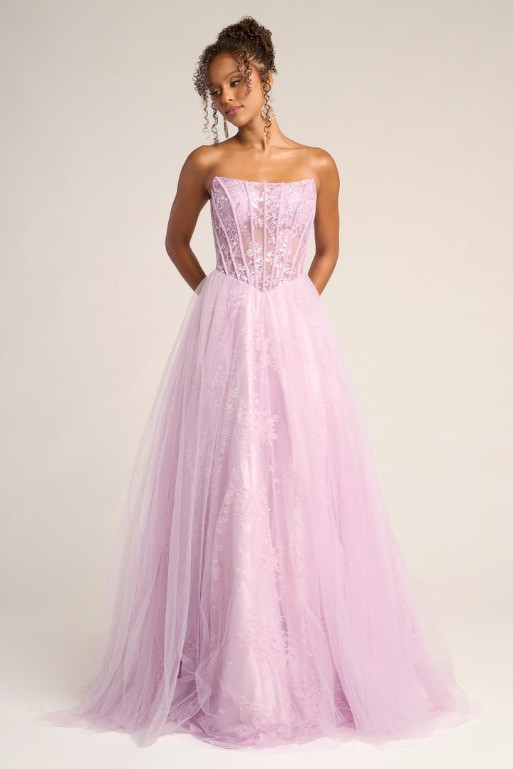 Portia & Scarlett XO023 Floral Lace A-Line Prom Dress