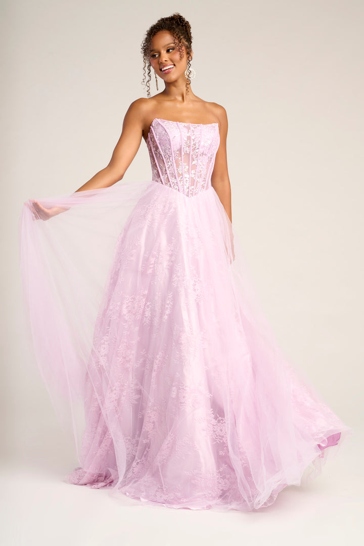 Portia & Scarlett XO023 Floral Lace A-Line Prom Dress