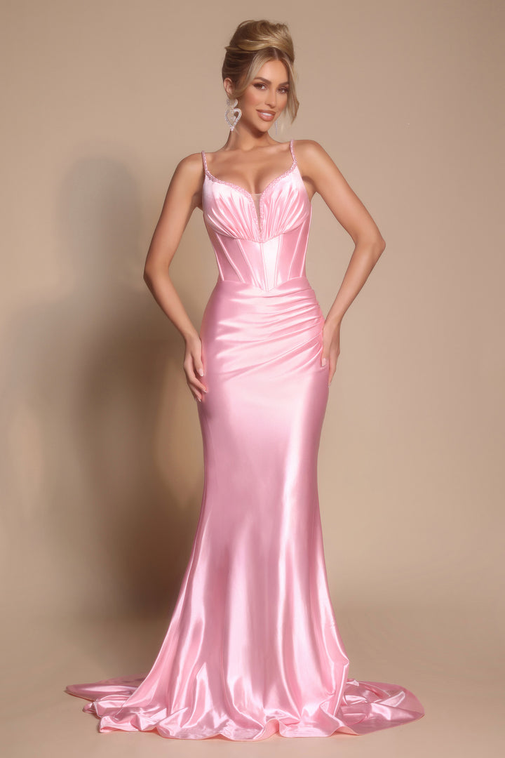 Portia & Scarlett XO042 Beaded Strap Ruched Prom Dress