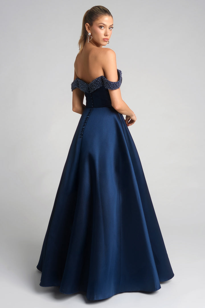 Portia & Scarlett XO117 Beaded Off-Shoulder Sleeves Evening Gown