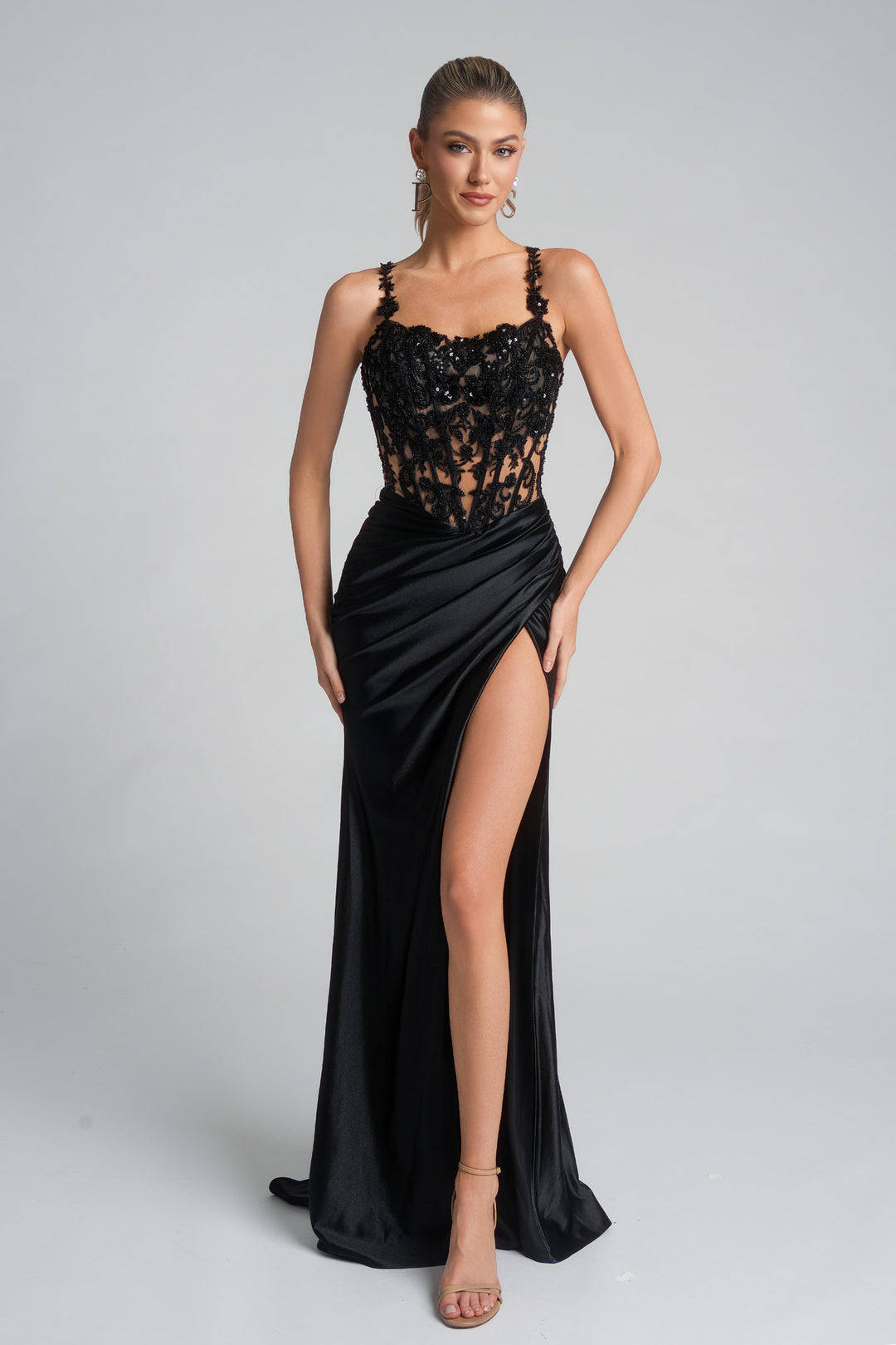 Portia & Scarlett XO119 Evening Gown Sheer Floral Corset Evening Gown