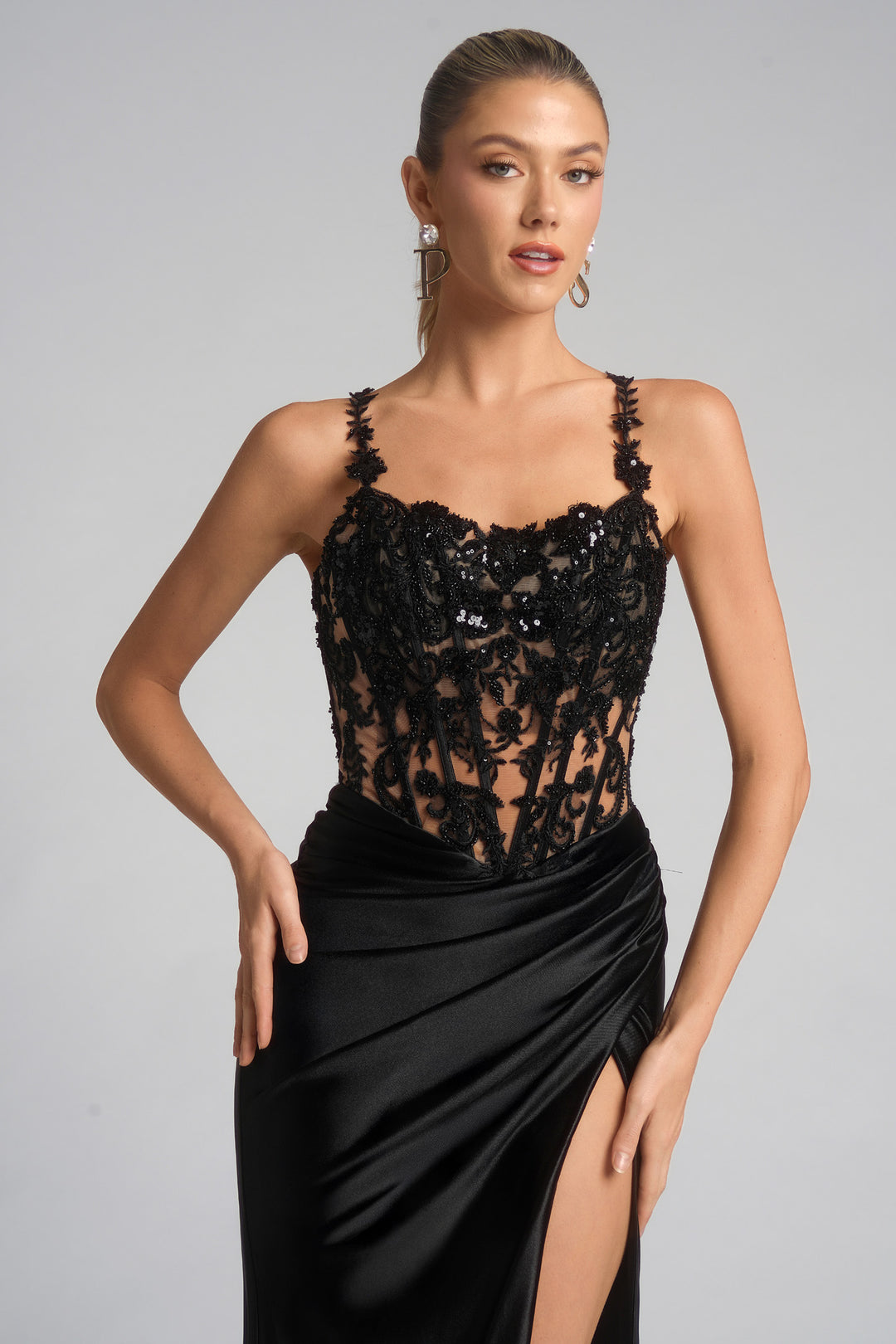 Portia & Scarlett XO119 Evening Gown Sheer Floral Corset Evening Gown